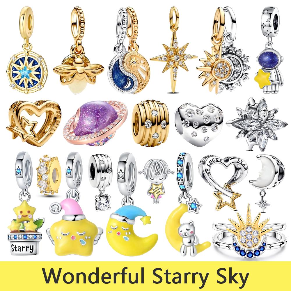 Copper Metal Romantic Stars and Moon Snowflakes Charm Bead Component Designed For High Quality Fine Jewelry Craft Making Compatible With Do It