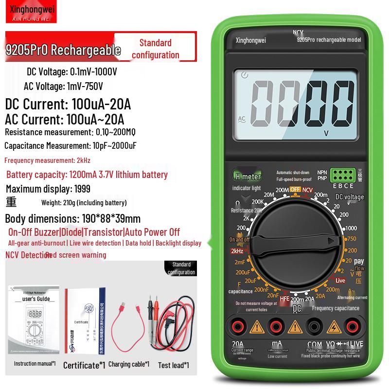 High-Precision DT9205 Digital Multimeter with Anti-Burn Protection for Electricians