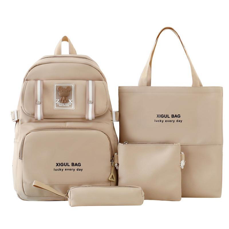 

Рюкзак из четырех предметов, большой вместительный студенческий рюкзак, однотонный школьный рюкзак, женский рюкзак с буквенным принтом хаки