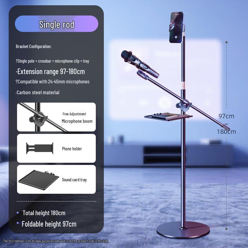 Floor-standing Microphone and Phone Stand for Live Streaming and Recording