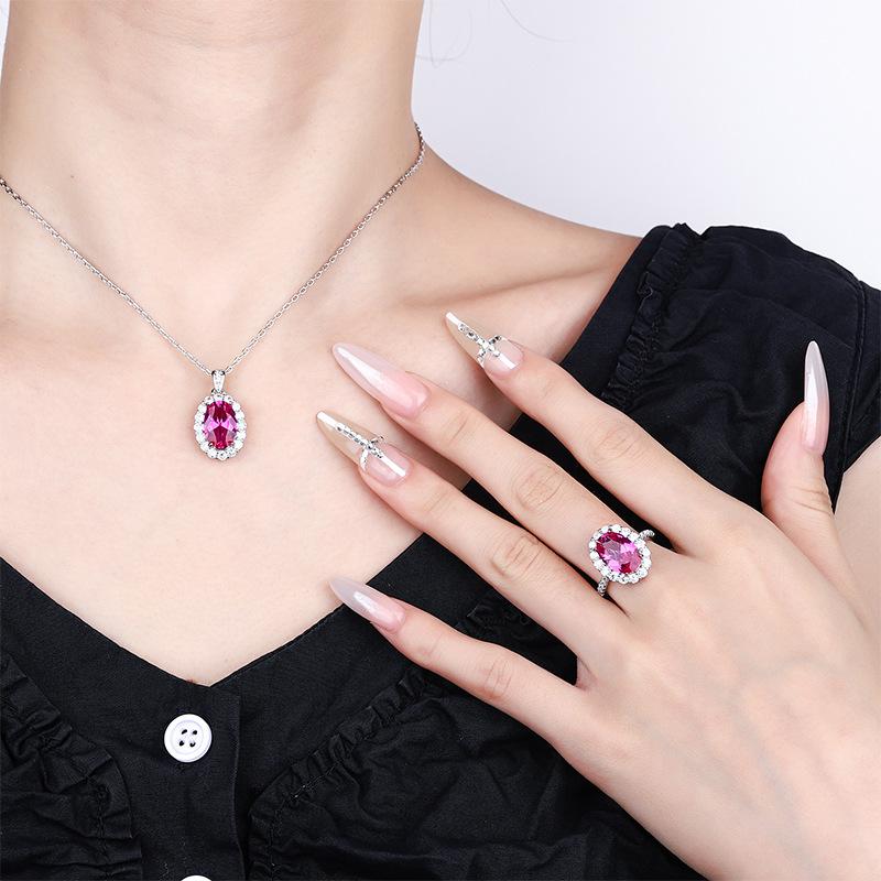 Jewelry Copper Bottom Gold-Plated Simulation Blue Spinel Red Corundum Set Female Main Stone 8 * 12