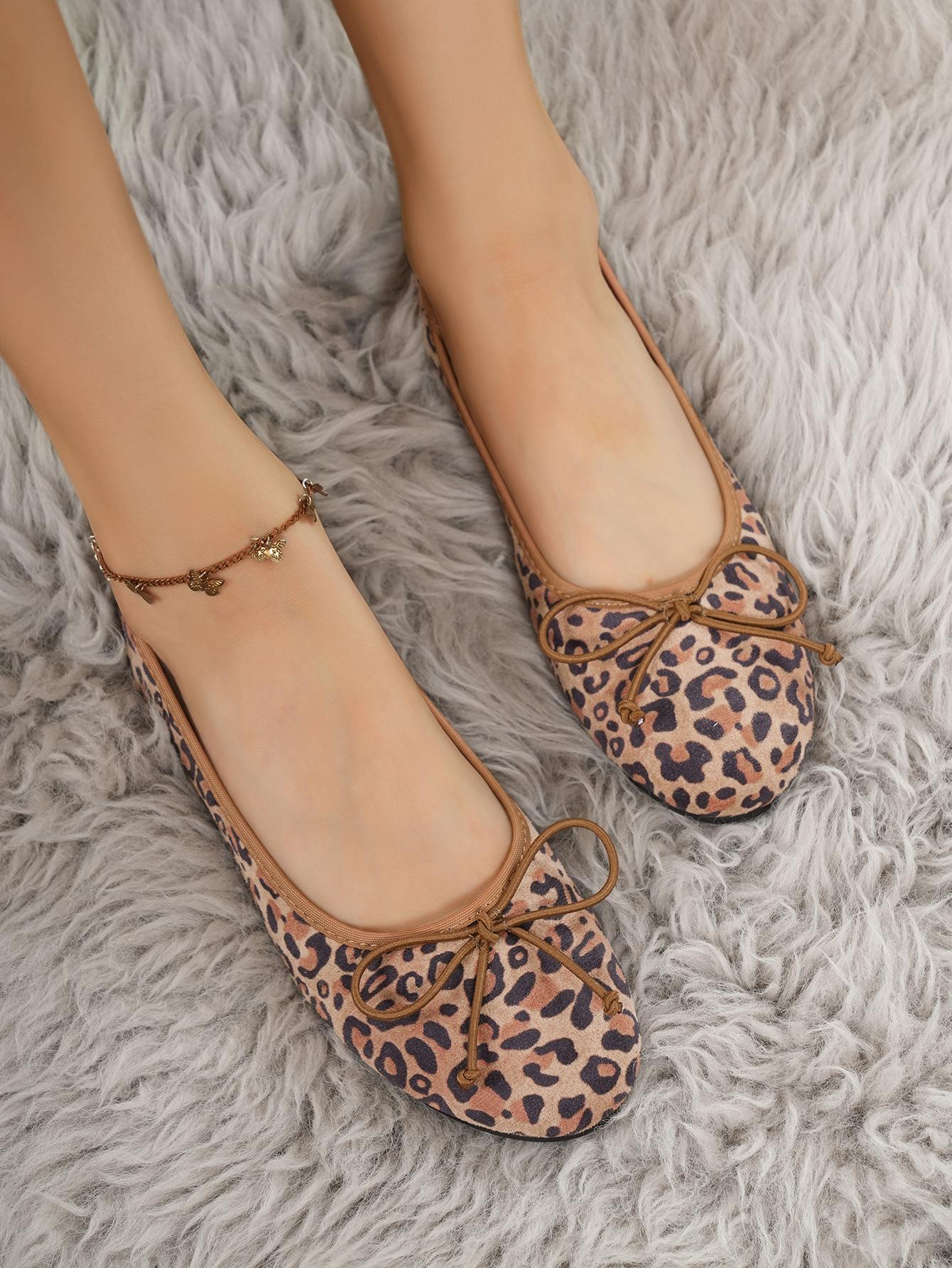 

666-1650 пар однотонных туфель с леопардовым принтом, новые балетки осень-зима 2025, туфли на плоской подошве 35 цветной печати леопарда