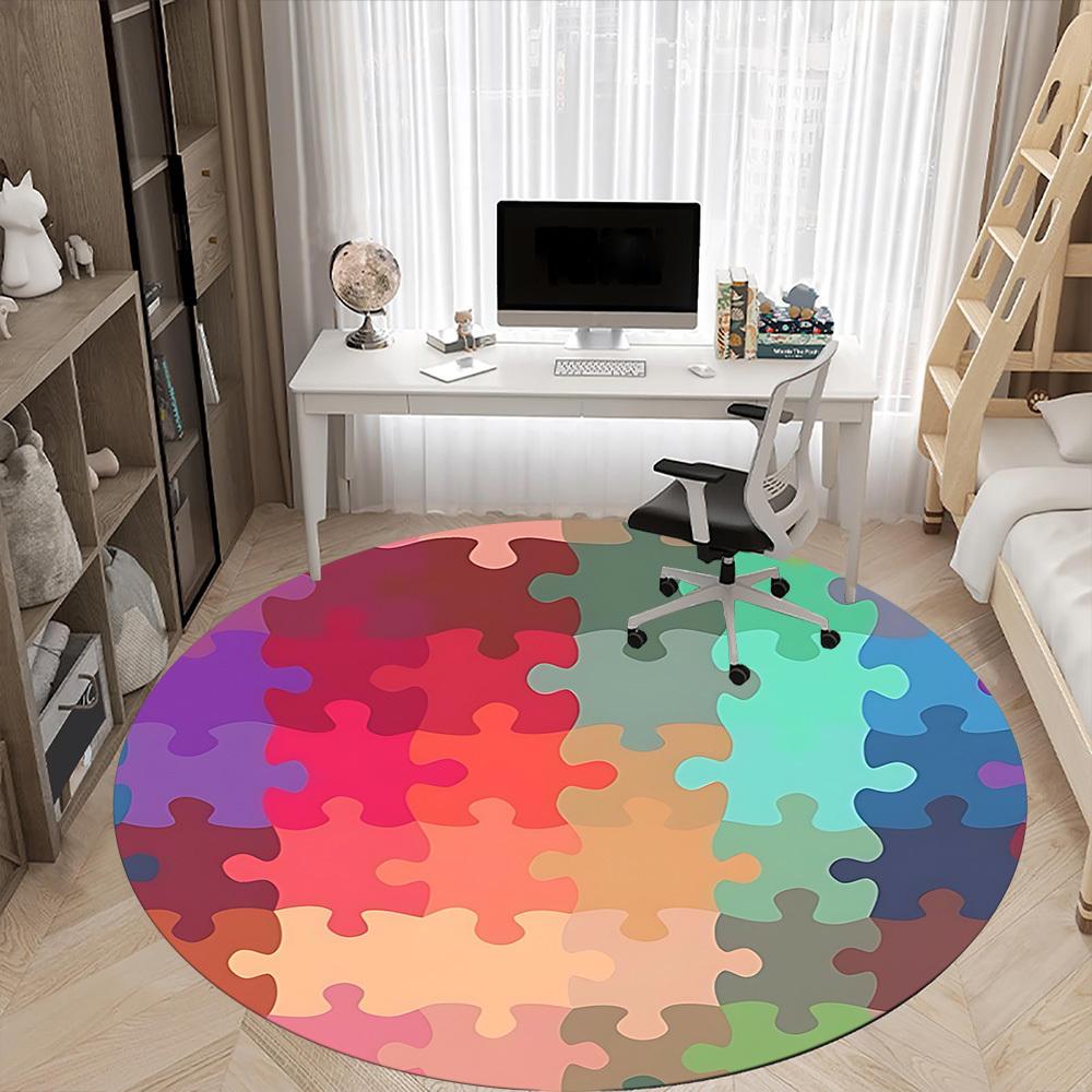 1pc Puzzle Pieces Chair Carpet for Office, Round Non-Slip Durable Large Size Office Carpet, Suitable for Office, Beautiful Decoration