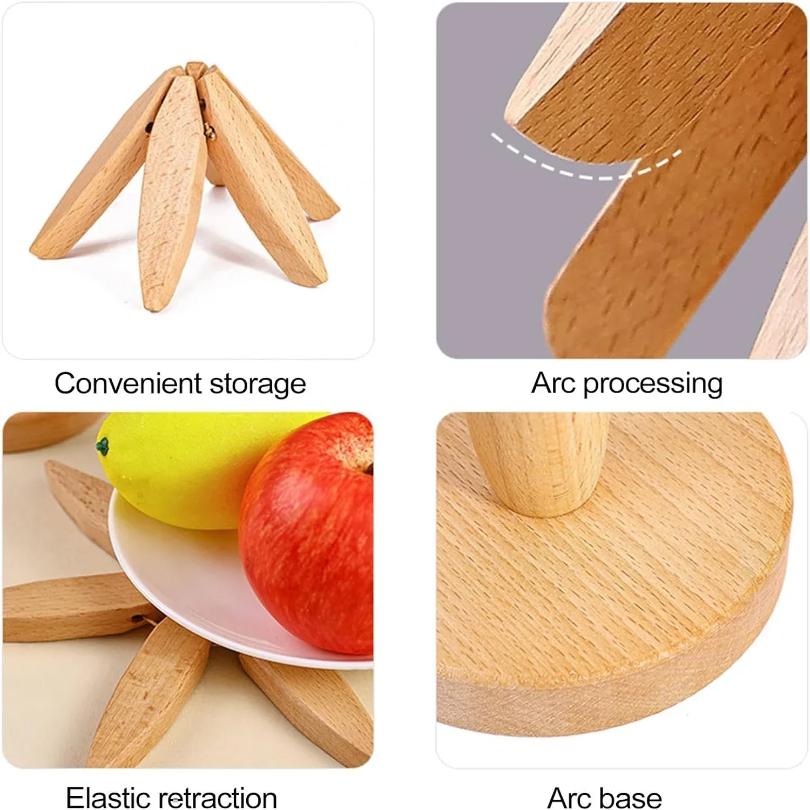 4PCS Wooden Trivets for Hot Dishes Folding Tree Shape Black Walnut Table Mat Holders Heat Insulated Pad Set Coasters for Pots