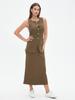 Capable Solid Color Linen Blend Micro-Elastic Vest & Long Dress Two-Piece Set - Summer/Autumn for Work or Casual Wear