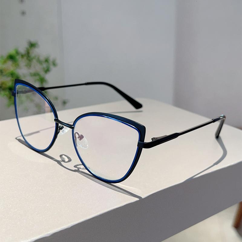 Luxury Brand High Quality Frame Women Trendy Retro Metal Glasses Blue Light Blocking Vintage Cat Eye Decor Eyewear