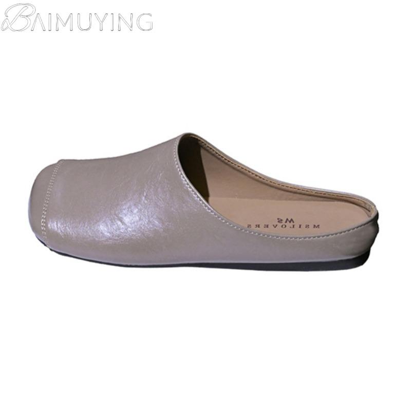 Fashion Women Slippers Square Toe Mules Flats Sandals Loafers Shoes 2025 Trend Summer Casual Shoes Comfort Soft Leather Zapatillas Mujer