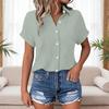 Women's Point Collar Short Sleeve Blouse Straight Fit Streetwear Button Down Shirt Solid Color Casual Summer Top 2026 European Fashion Blouse