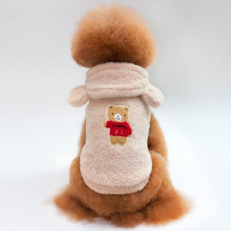 Winter Pet Hooded Coat Small Dogs - Coral Fleece Warm Outfit In Coffee Purple Apricot Red Blue