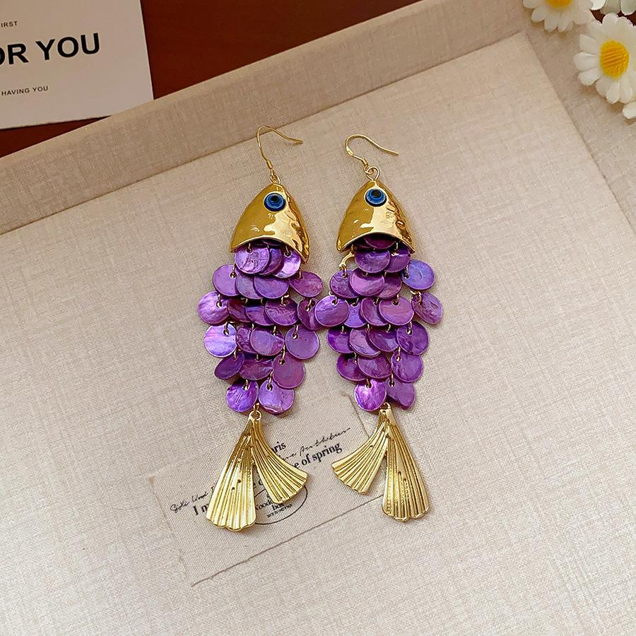 Fish-shaped Shell Tassel Ear Hooks Seaside Resort Style High-end Earrings for Women