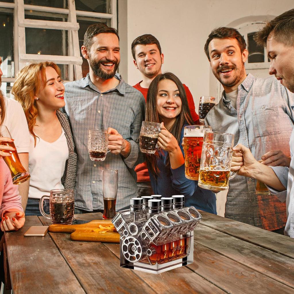 Whiskey Bottle V8 Engine-Inspired Vodka Bottle Decanter Wine Decoration Bar Gadgets for Tequila Bourbon Brandy Birthday