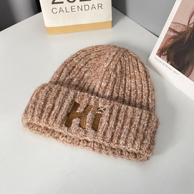 Korean Style All match Knitted Hat Warm Ear Protection Pullover Hat for Women Autumn and Winter Personalized Cold Hat Thickened Plush Hat Small Face