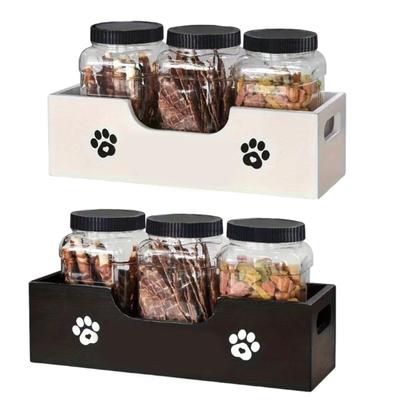 Caja de Almacenamiento de Snacks para Mascotas de Madera Fácil de Usar con 3 Contenedores Sellables Para la Organización de Hogares con Múltiples Mascotas