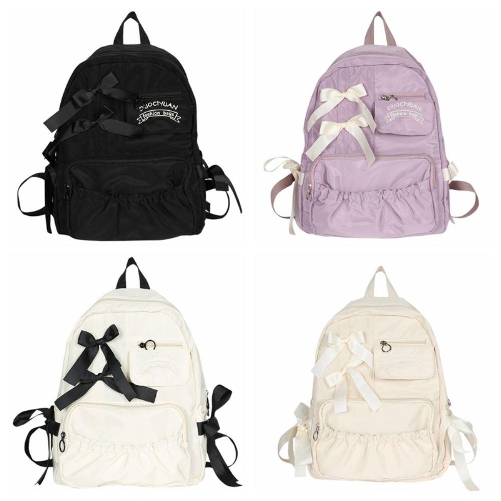 Mochila con Lazo de Flores Lona Lona Bolso para Hombros Estudiantes Creativos Bolso Escolar Exterior