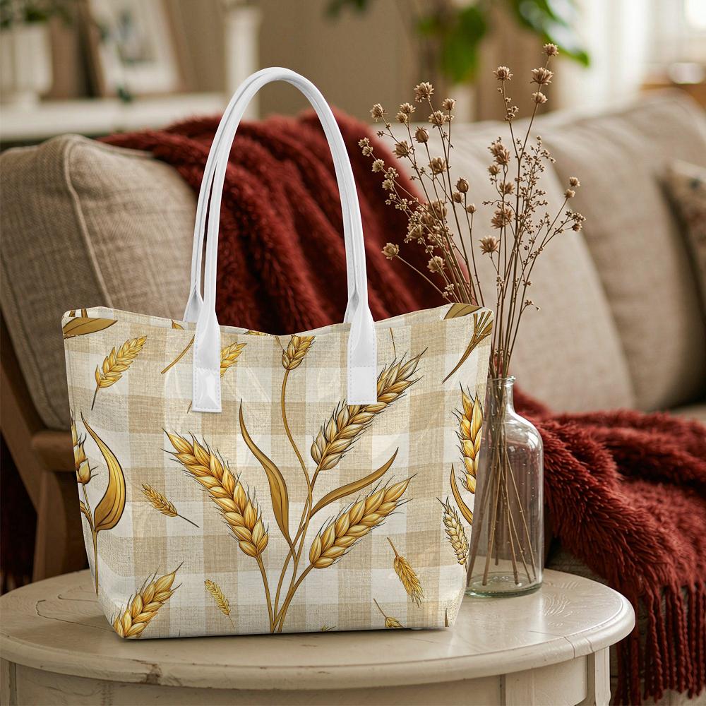 Wheat Pattern Casual Tote Bag Large Capacity Daily Commuting Handbag for Women Stylish Reusable Outdoor Shopping Shoulder Bag
