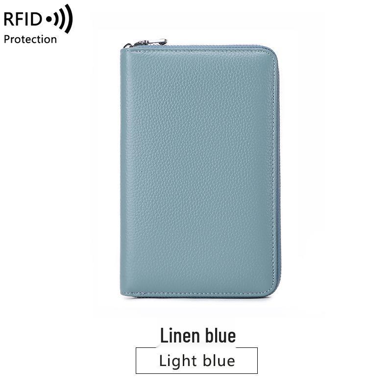 RFID Anti-Magnetic Women's Genuine Leather Long Wallet with Zipper and Large Capacity