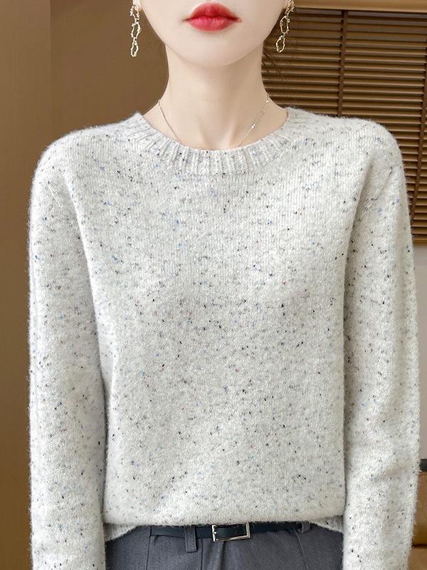 Women's 100% Pure Wool Polka Dot Sweater, Round Neck, Double Strand, Seven Stitches, Spring/Autumn.