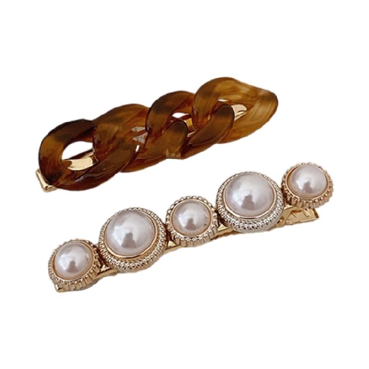 Elegant Chain Barrettes Delicate Pearls Hair Clip for Women Girls Fashionable Hair Ornament Sweet Hairpin