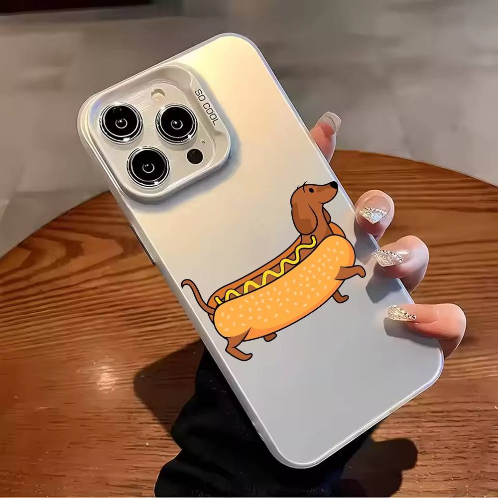 Cute Dachshund Dog Phone Case For iPhone 17,16,15,14,13,12,11,Pro Max,Plus Candy Silver Cover