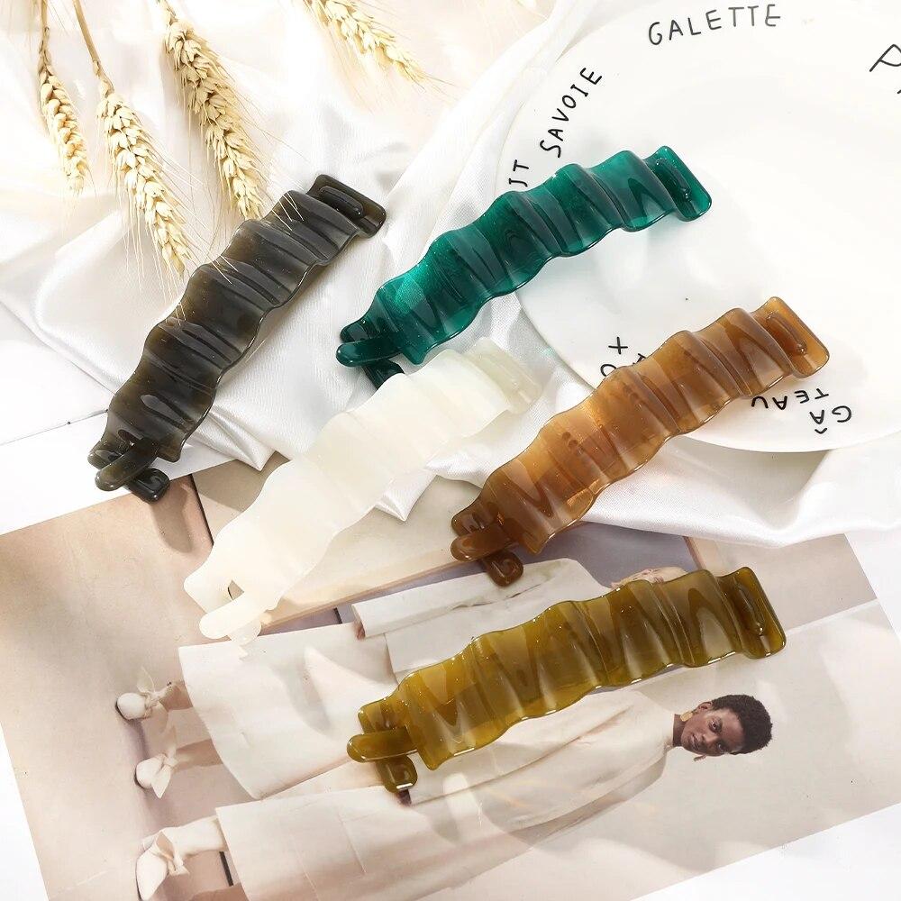 Frosted Ponytail Clip Jelly Color Hair Clip Women Acrylic Wave Banana Clip Hairpin Ponytail Twist Clip Style Headwear