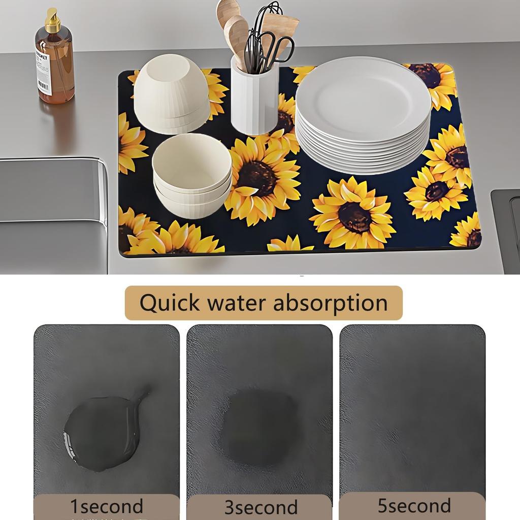 Dish Drying Mat Foldable Fall Kitchen Drying Mat Absorbent Sink Mat Multi-Purpose Coffee Pad Easy To Clean,Kitchen Gadgets,sunflower decor(sunflower)