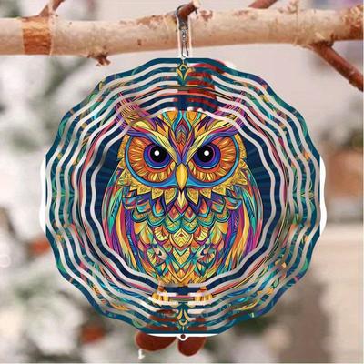 Vibrant Hand Painted Owl Wind Chime 2D Metal Garden Decor Colorful Outdoor Hanging Ornament with Swivel Hook Perfect for Thanksgiving
