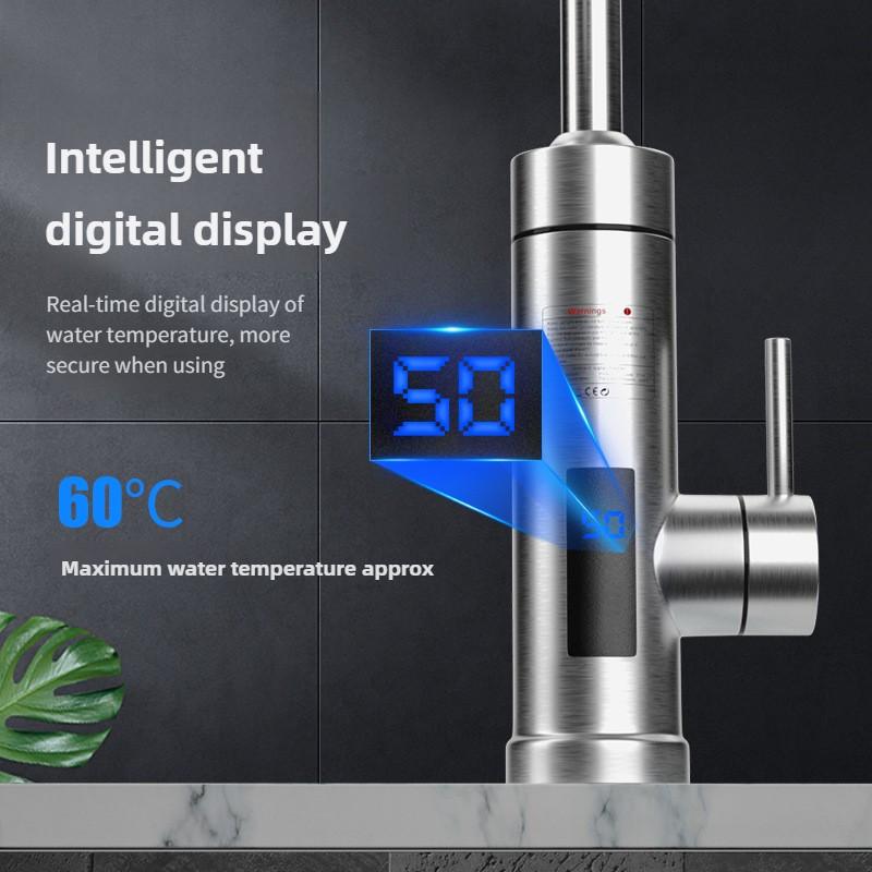Digital Display Instant Hot Water Heater Household Kitchen Stainless Steel Electric Faucet 3000W Intelligent