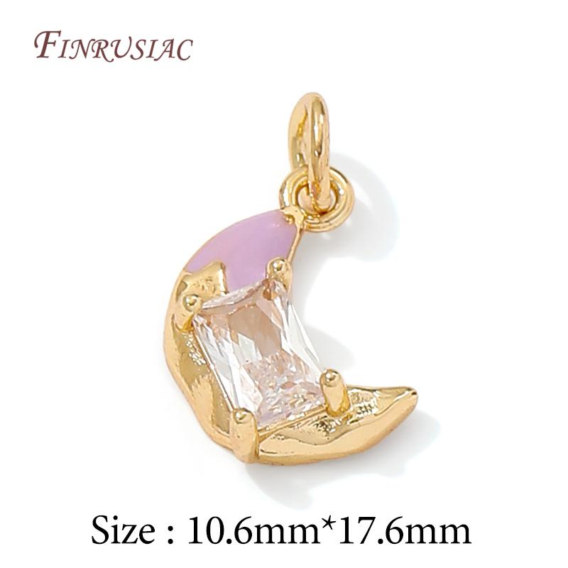14K Gold Plated Enamel Charms with CZ Crystal,Heart Moon Pendant For DIY Jewelry Making,DIY Bracelet Necklace Earring Supplies