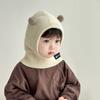 2Pcs Cute Baby Balaclava Hat Winter Warm Toddler Ear Protection Cap Scarf Cartoon Pompom Kids Boys Girls Knit One-piece Beanies