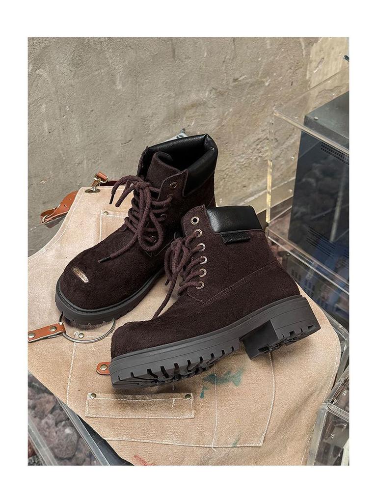 Mickey Yellow Herren Retro Motorrad-Martin-Stiefel mit dicken Sohlen und Höhenverstärkung