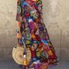 Women's Long Vintage Bohemian Pleated Sleeve Waist Print Dress
