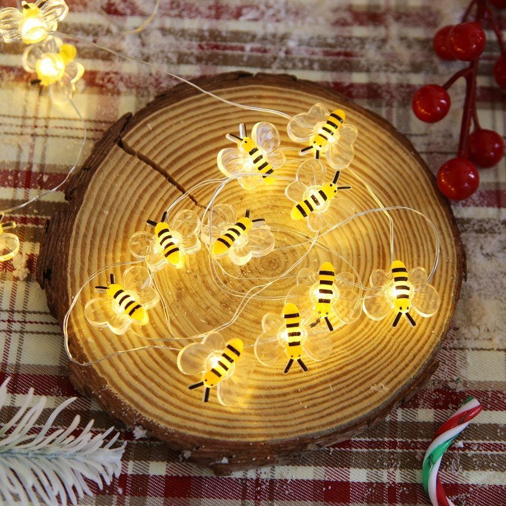 Cute Little Bee LED String Lights Waterproof Plastic Bees Fairy String Lights 2m 20LED Bee Flower Lights Garden Patios Bedroom
