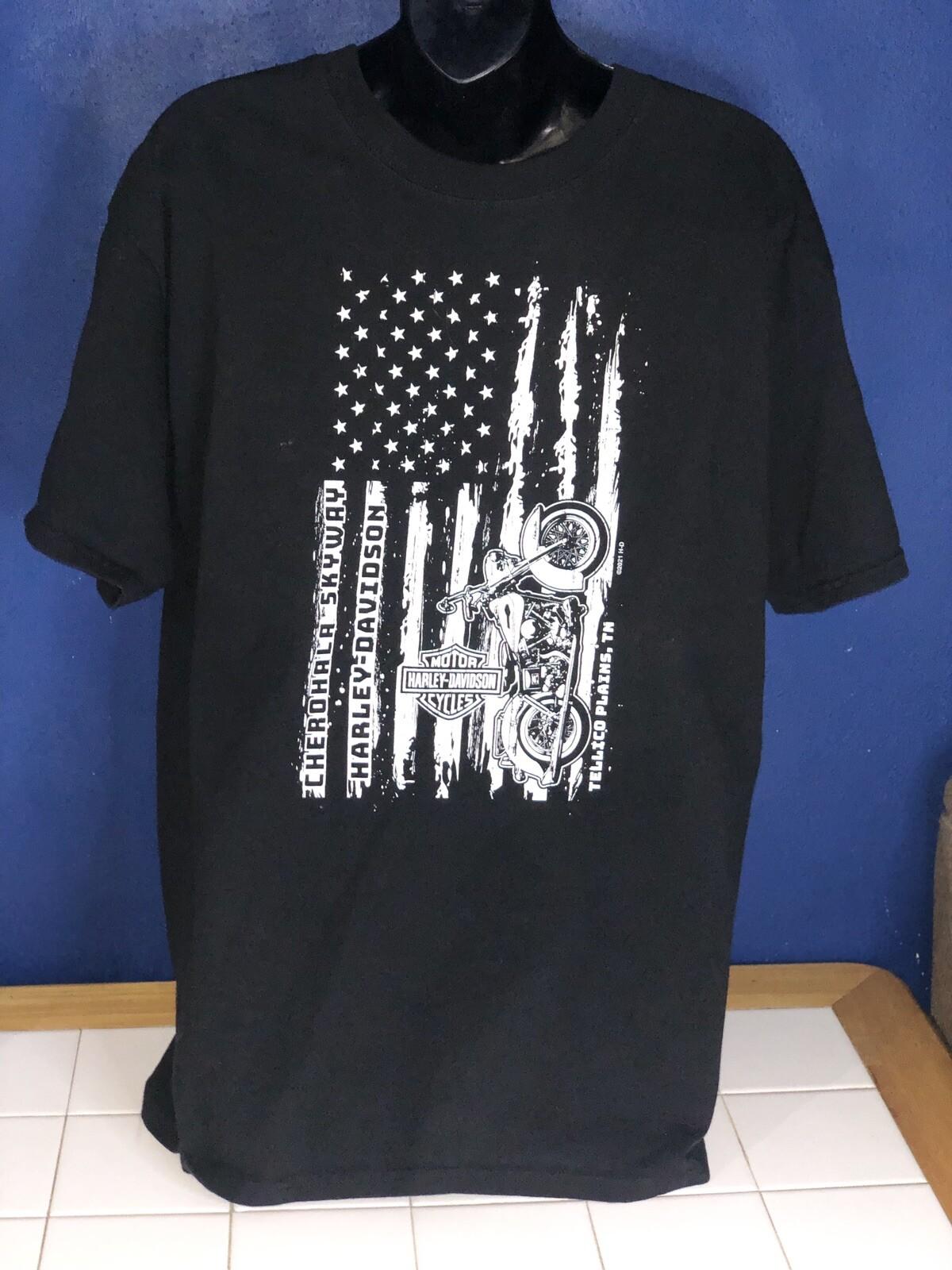 Harley Davidson 2021 Biker T Size L Black White American Flag Unisex T-Shirt XXXXL