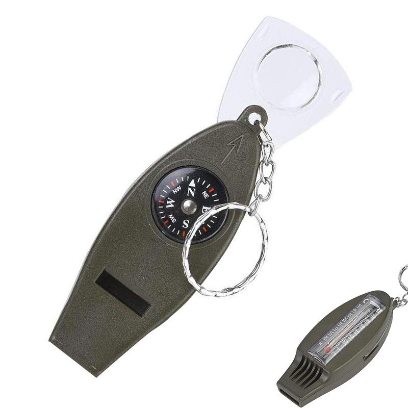 4-in-1 Multifunctional Outdoor Whistle: Compass, Magnifying Glass, Fire Starter.