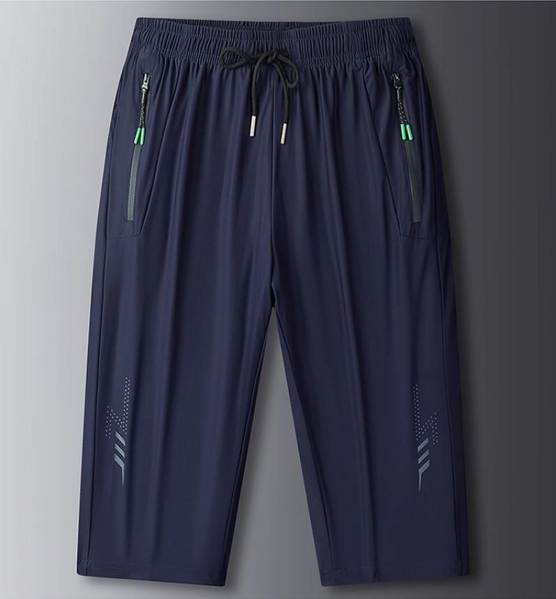 

Летние брюки для бега, мужские повседневные брюки, тонкие однотонные укороченные брюки из ледяного шелка, модные уличные спортивные штаны в стиле хип-хоп, свободные брюки 6XL темно-синий