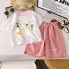 Girls Summer Fashion Cartoon Letter Print Loose Short Sleeve T Shirt Set Baby Casual Two Piece Outfit Kids Clothing
