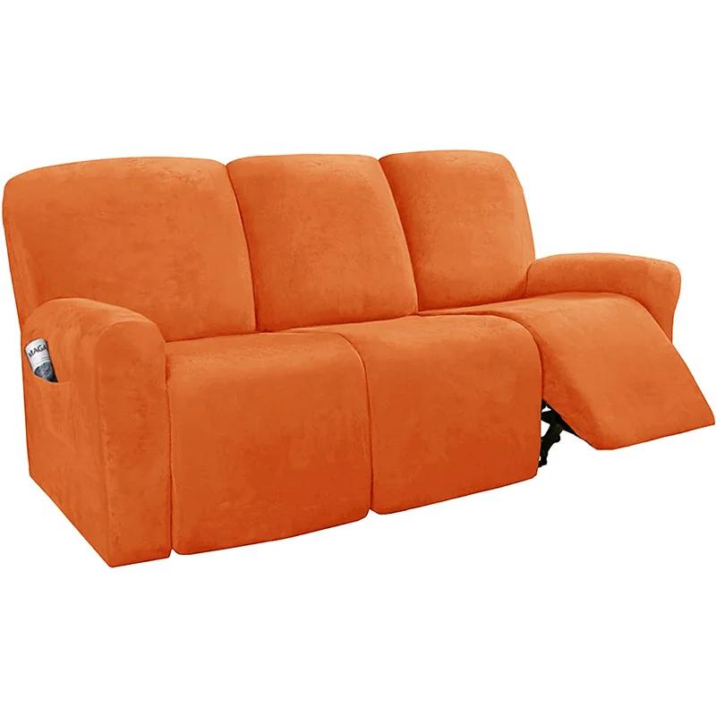

3 Seaters Velvet Recliner Sofa Cover All-inclusive Solid Color Couch Coushion Anti-proof Armchair Slipcove for Living Room 3seater(8pcs)