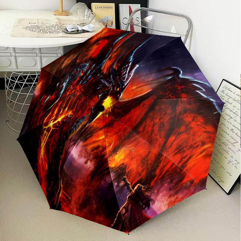 Dragon's Fiery Warcraft game Automatic Folding Umbrella - 8-Rib Travel Umbrella with Auto Open/Close & Portable Gifts for holidays or birthdays