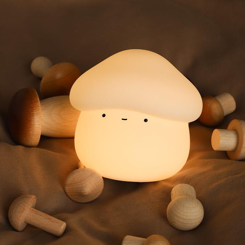 Niedliche Pilz-Silikon-Nachtlampe, USB-wiederaufladbar, Tipp-Steuerung, LED-Lampe für Schlafzimmer, Nachttisch, Schlafhilfe, Geschenk
