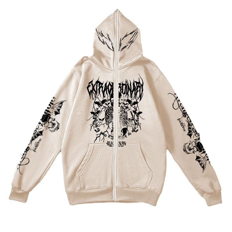 Męska bluza z kapturem na zamek Luźny krój Y2K Dark Academia Streetwear Oversize Pulower Casualowa kurtka