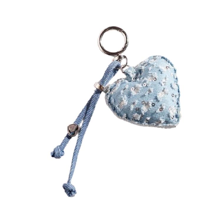 Charming Denims Heart Keychain Cute Design Sturdy Fabric Perfect For Keyrings Bags Gift Giving