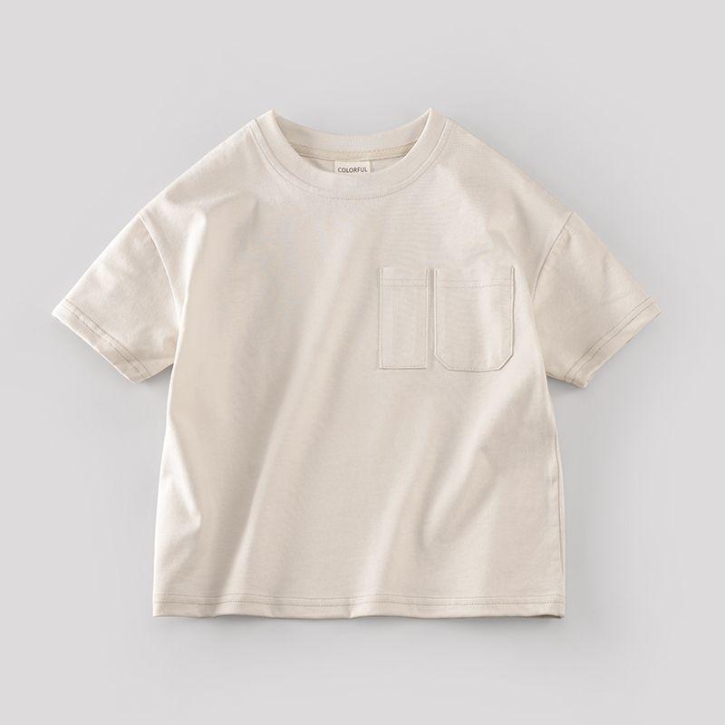 Summer Boys' Short Sleeved T-shirt White Children's T-shirt Half Sleeved Solid Color Top