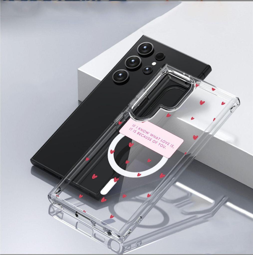 Red Heart Magnetic Transparent Case for iPhone 15/16/17 Pro Max – Full Coverage