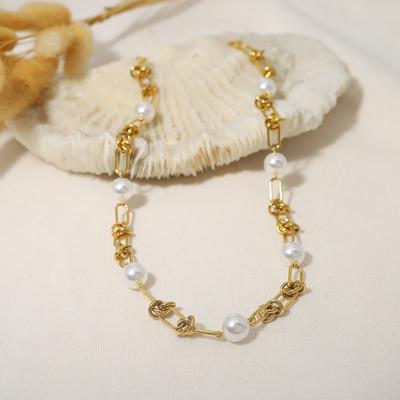 Perlenkette Titanstahl vergoldet Echtgold Edelstahl handgefertigte Kette dicke Halskette Wind