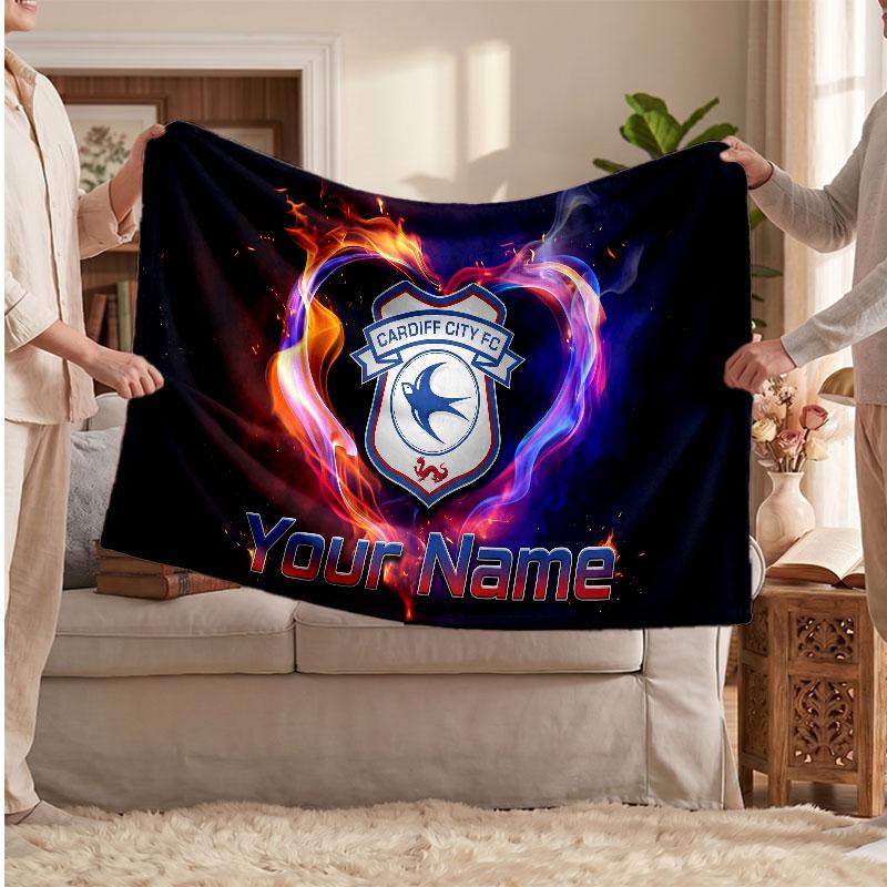 Cardiff City Personalisierte Fleecedecke Mit Fußballlogo, Individueller Name Text Weiche Warme Heimdecke
