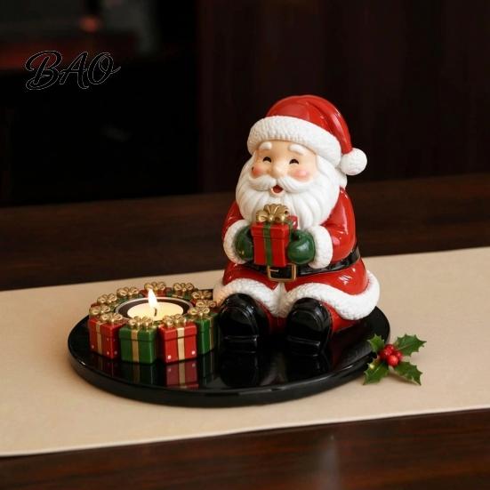Xmas Living Room Decor Christmas Candle Holder, Cute Santa Claus/Snowman/Elf Boy/Gingerbread Tealight Resin Indoor Holiday Display Tabletop