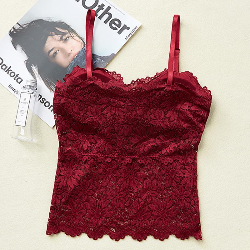 Lace Bra Tops Floral Lace Bralette Women Tanks Sexy Lingerie Non-wire Underwear Adjust Straps Camisoles Removable Pads Lingerie