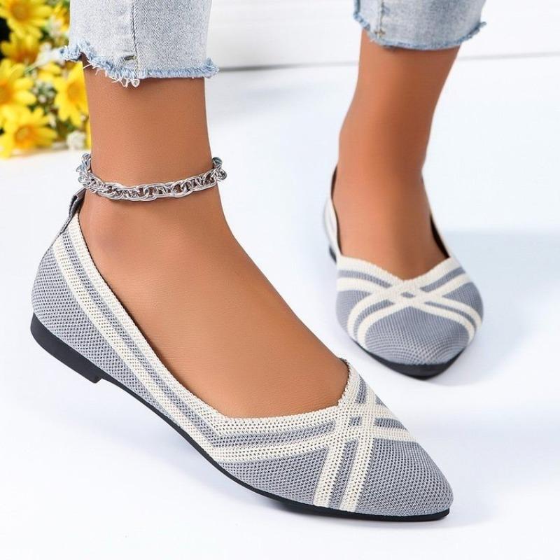Women's Pointed Toe Flat Shoes Solid Color Knitted Slip On Shoes Casual Breathable Ballet Flats Women Flat Shoes Women