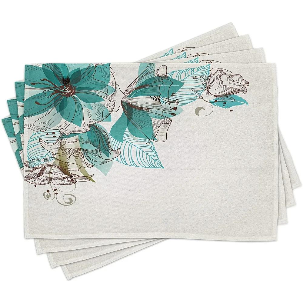 

1PC Turquoise Place Mats Set, Flowers Buds Leaf at Top Left Corner Season Celebrating Theme, Washable Fabric Placemats for Dini 1PC 30x45CM