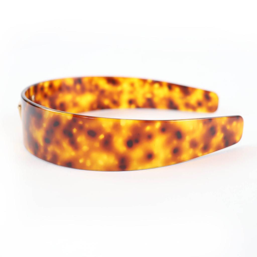 Great PRADA Current Triangle Logo Tortoiseshell Pattern Plex Headband 1IH082 Used